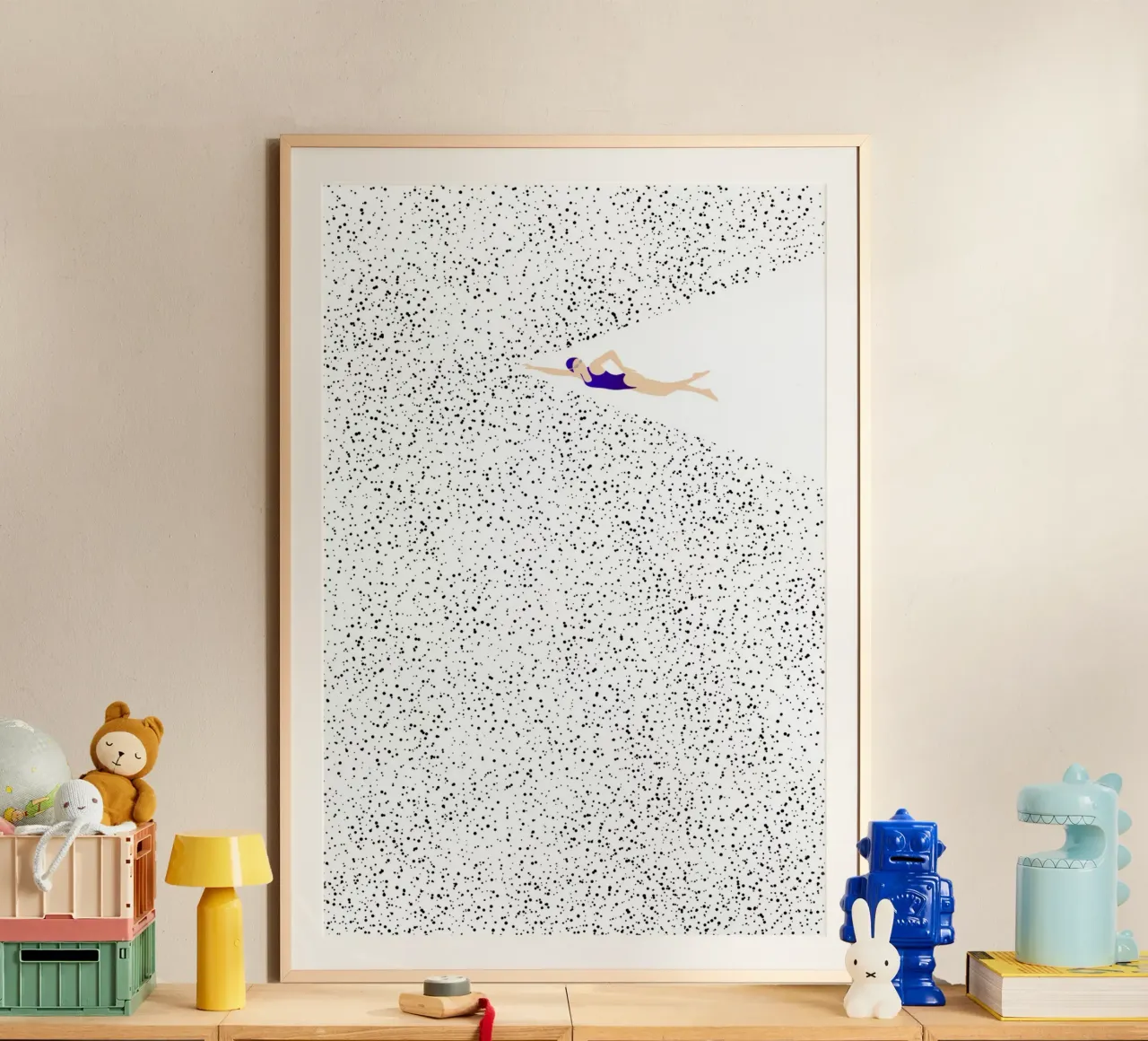 Swimming poster con telaio in legno da NORDLICHT DESIGNS