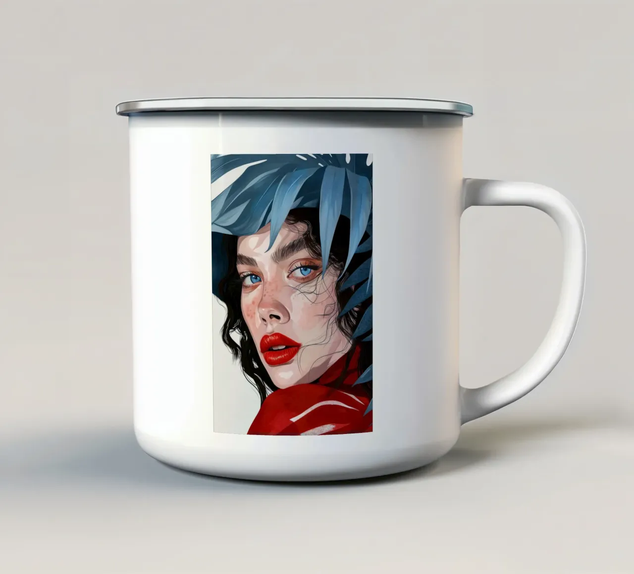 donna con occhi blu tazza in smalto da Justyna Jaszke JBJart