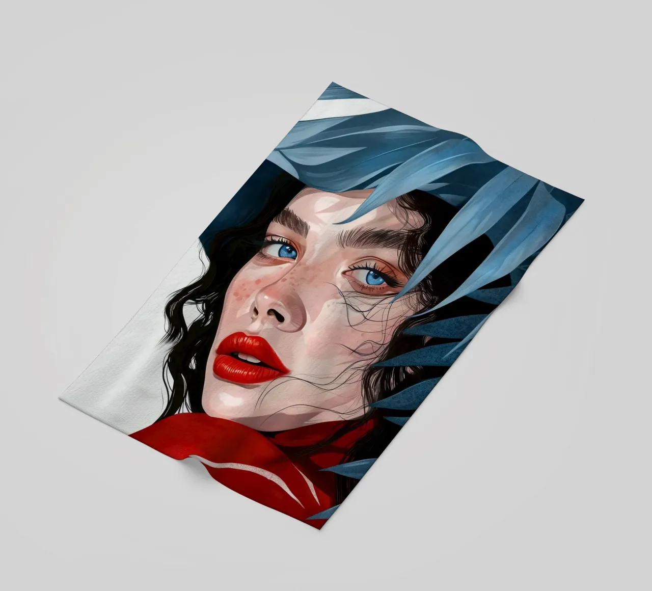 donna con occhi blu telo mare da Justyna Jaszke JBJart
