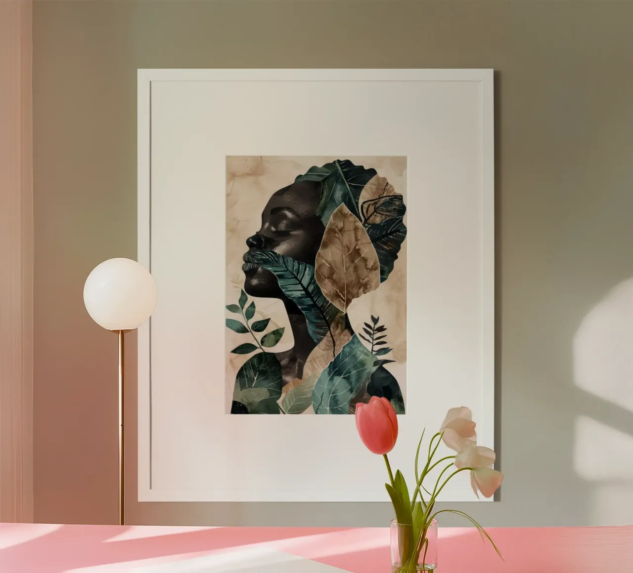 Ritratto volto di donna con foglie poster con telaio in plastica da Justyna Jaszke JBJart