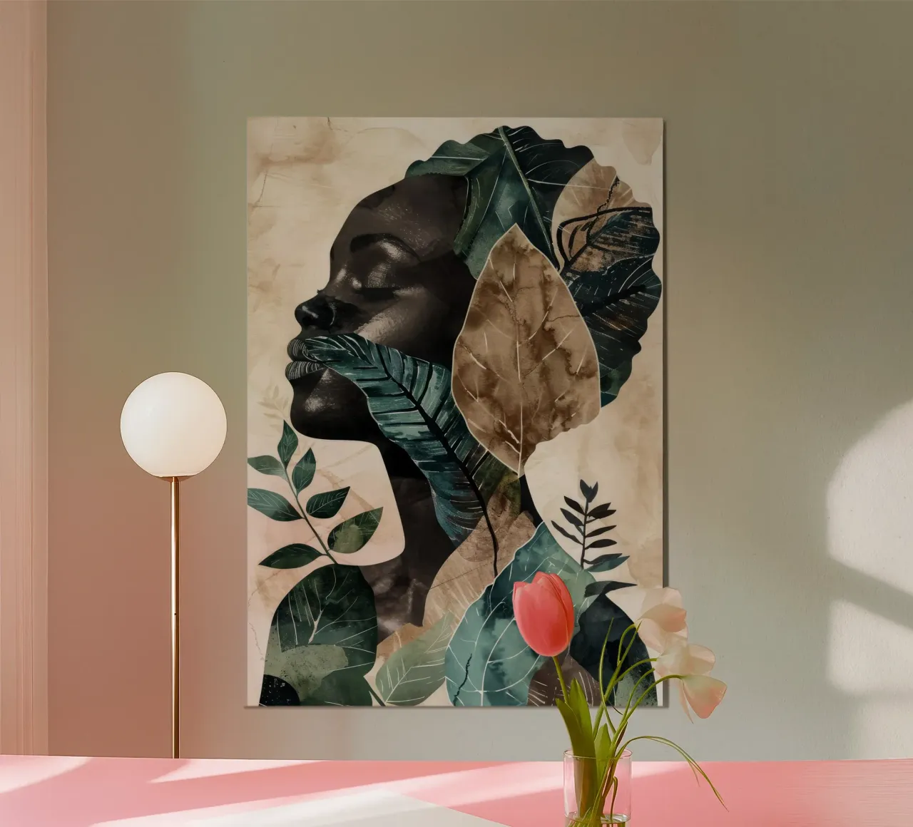 Ritratto volto di donna con foglie poster con telaio in plastica da Justyna Jaszke JBJart
