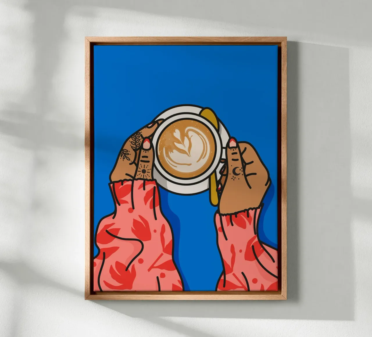 De Illustratiekunstdruk van koffieliefhebbers met vette kleuren canvas met Baklijst van kookiepixel