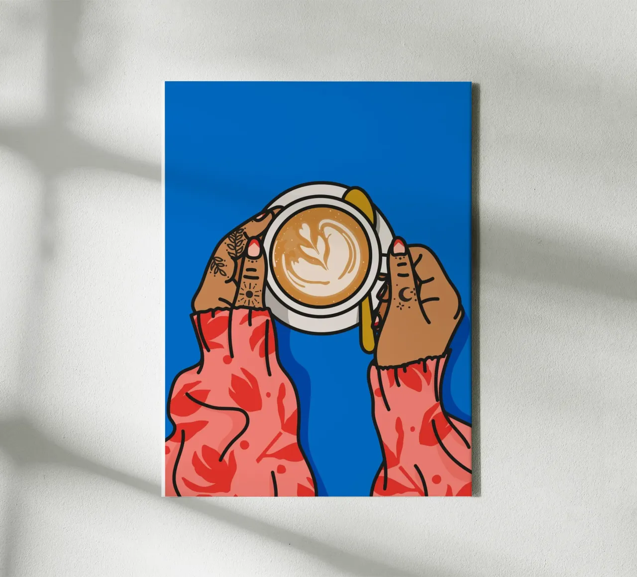 De Illustratiekunstdruk van koffieliefhebbers met vette kleuren canvas met Baklijst van kookiepixel