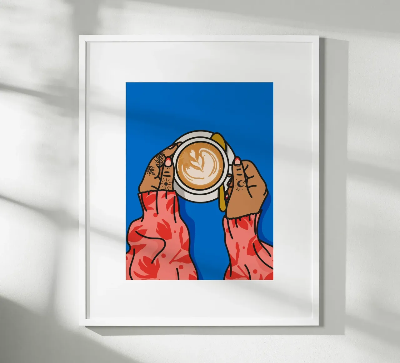 Illustrazione degli amanti del caffè Stampa d'arte con colori vivaci poster con telaio in legno da kookiepixel