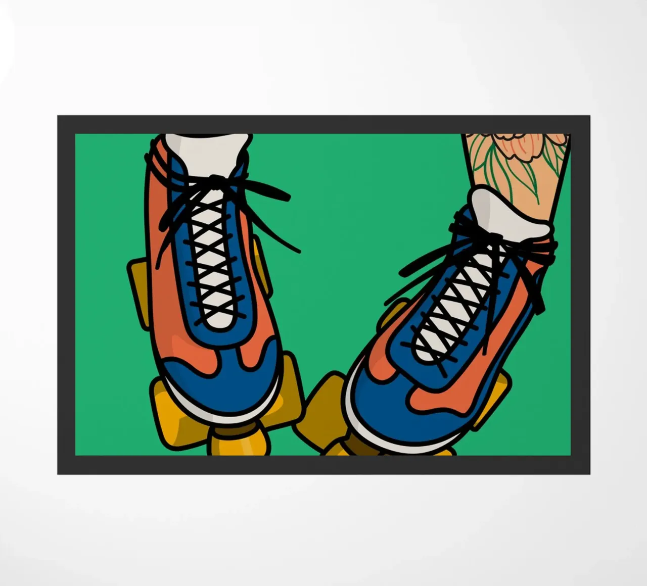 Roller Skates and Tattooed Legs Illustration Art Print doormat by kookiepixel