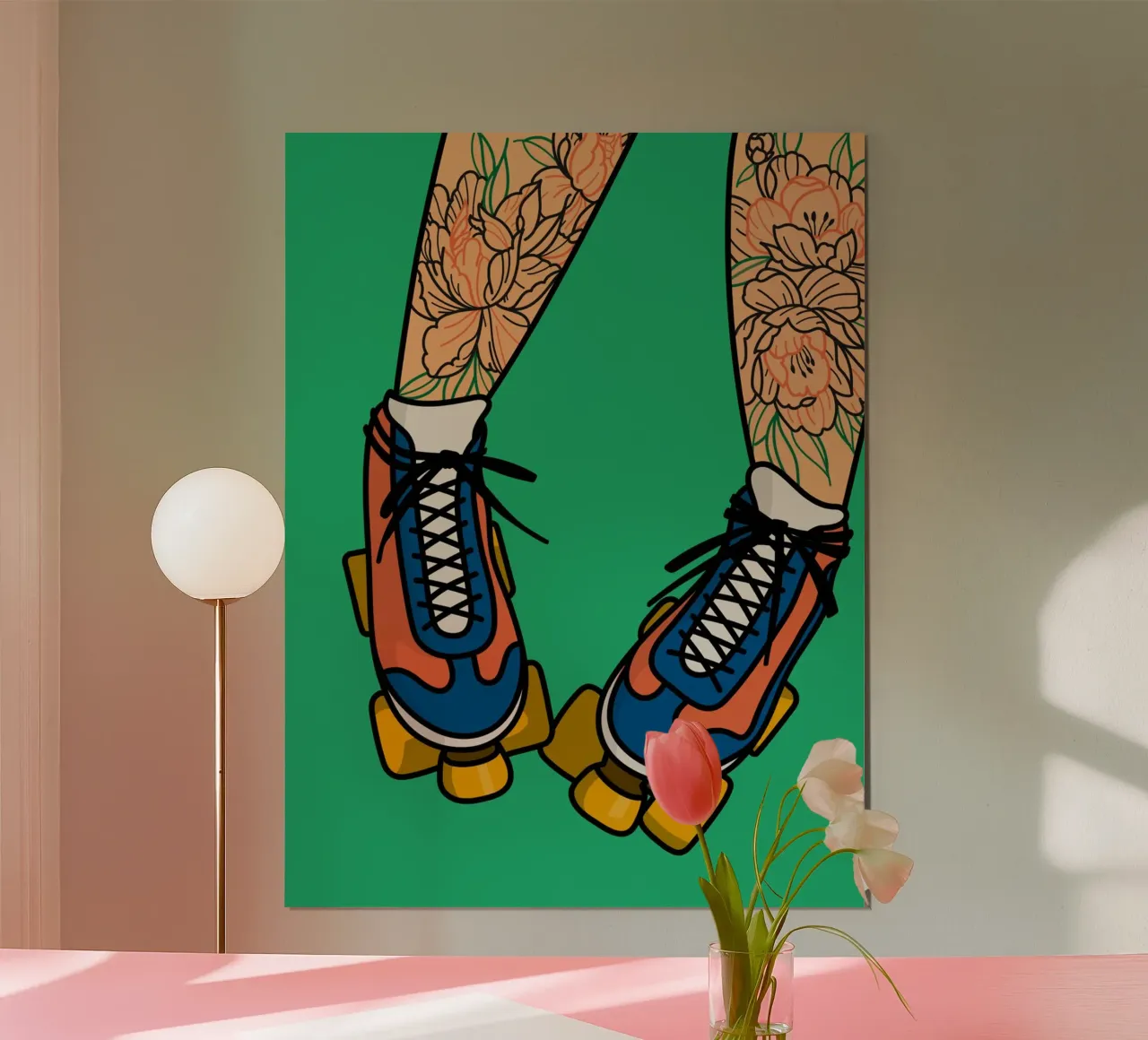 Pattini a rotelle e gambe tatuate Stampa d'arte poster con telaio in alluminio da kookiepixel