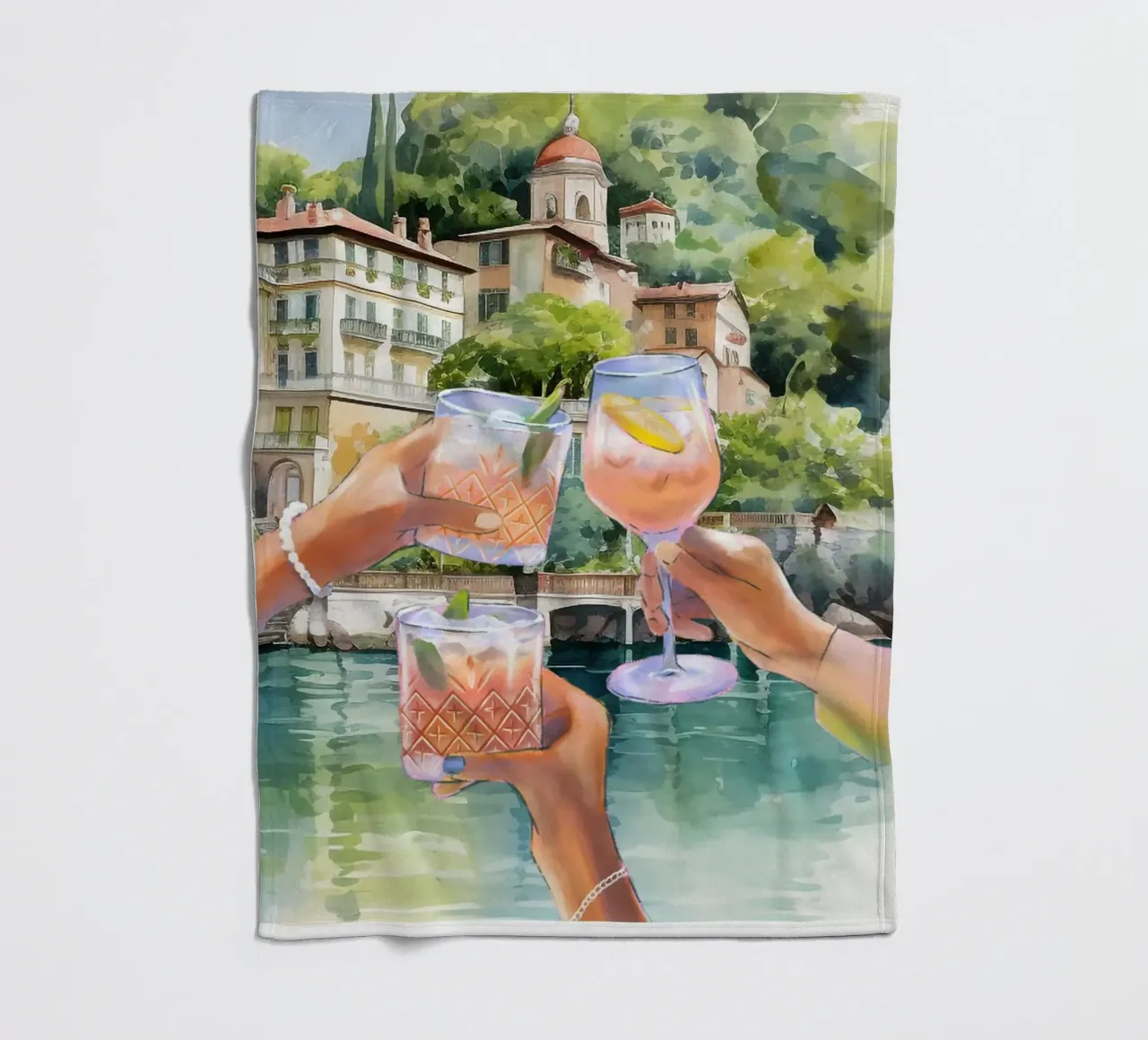 Cin Cin Lake Como Cocktail Print fleece blanket by TheCocktailClub