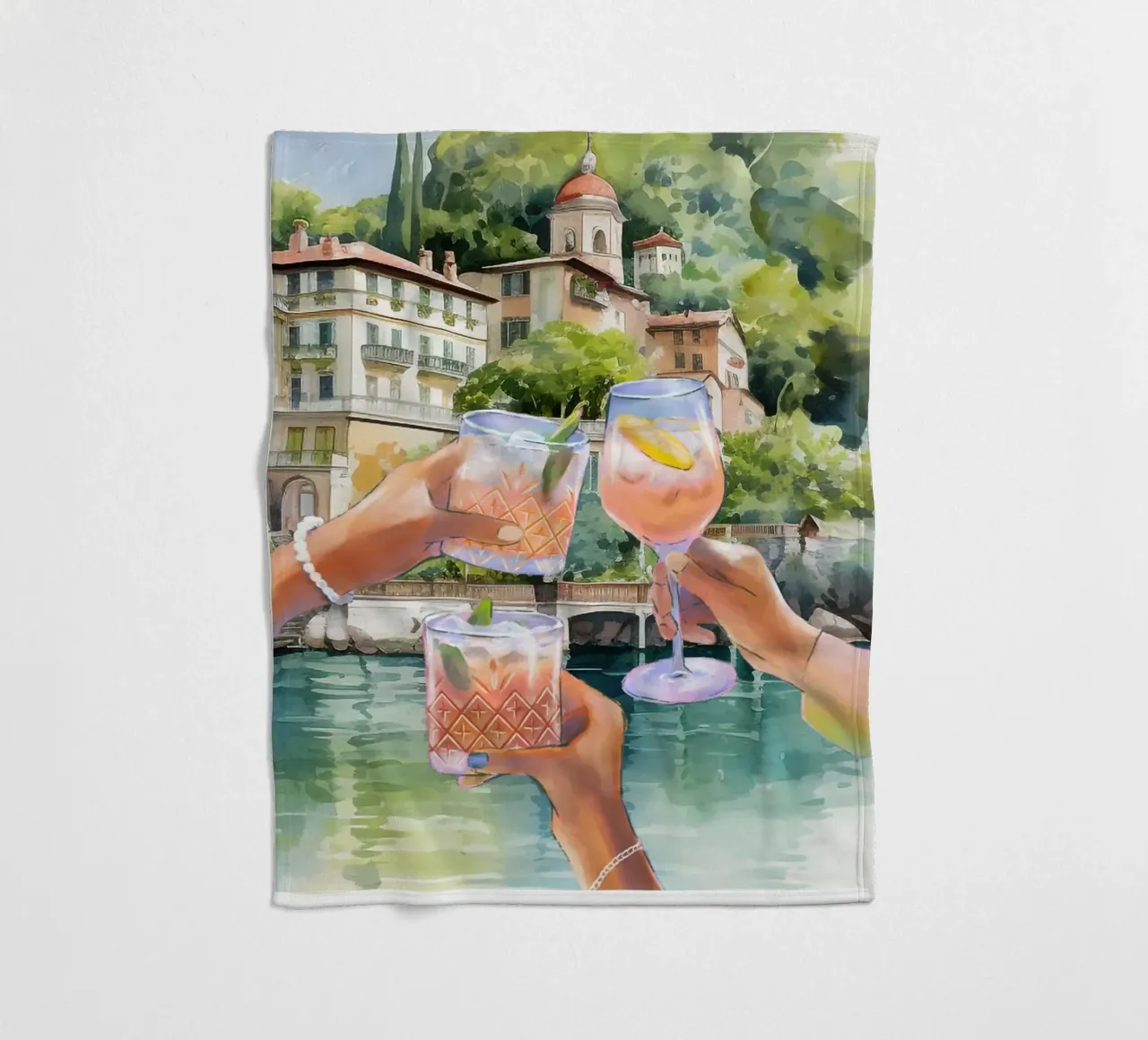 Cin Cin Lake Como Cocktail Print fleece blanket by TheCocktailClub