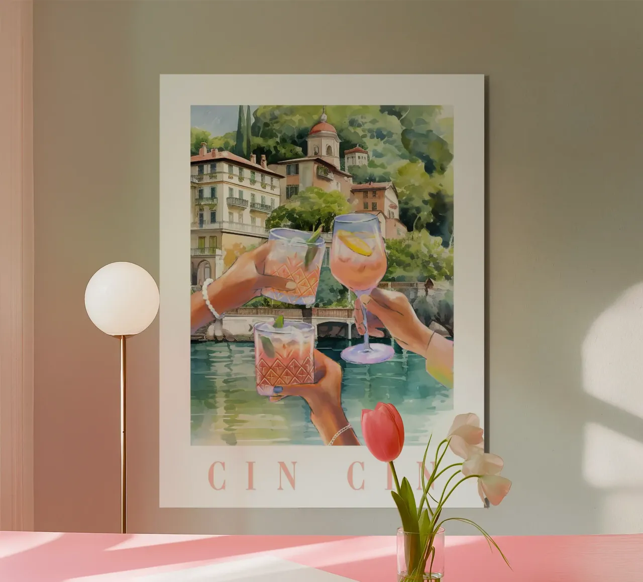 Stampa cocktail Cin Cin Lago di Como alluminio dibond da TheCocktailClub