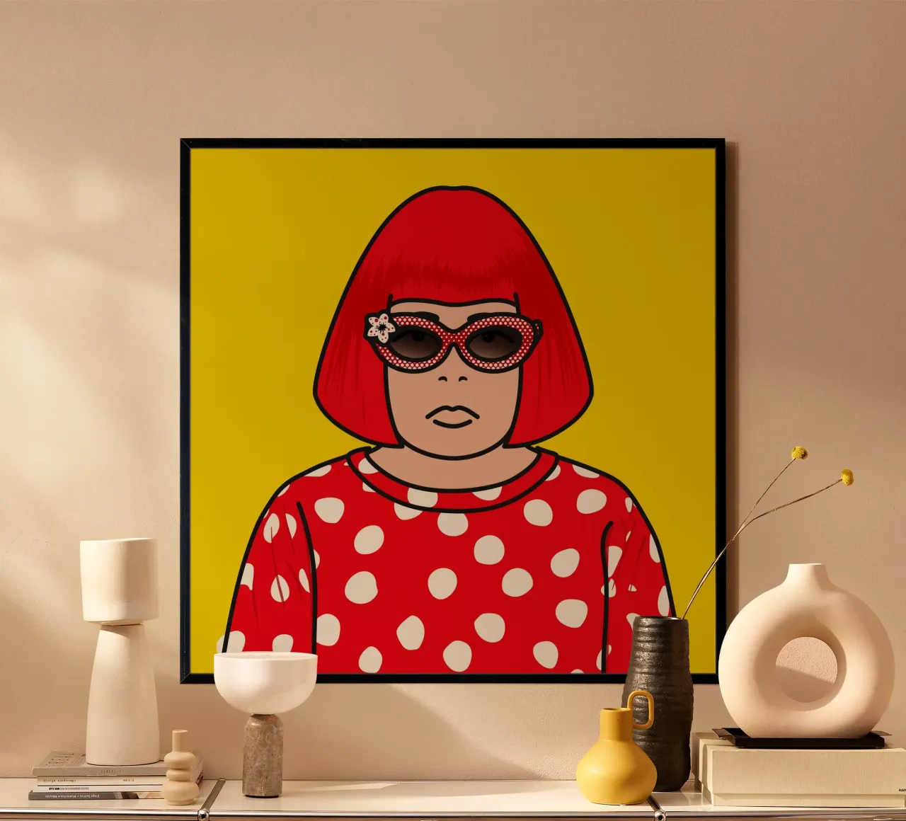 Yayoi-Inspired Polka Dot Portrait Art Print poster by kookiepixel