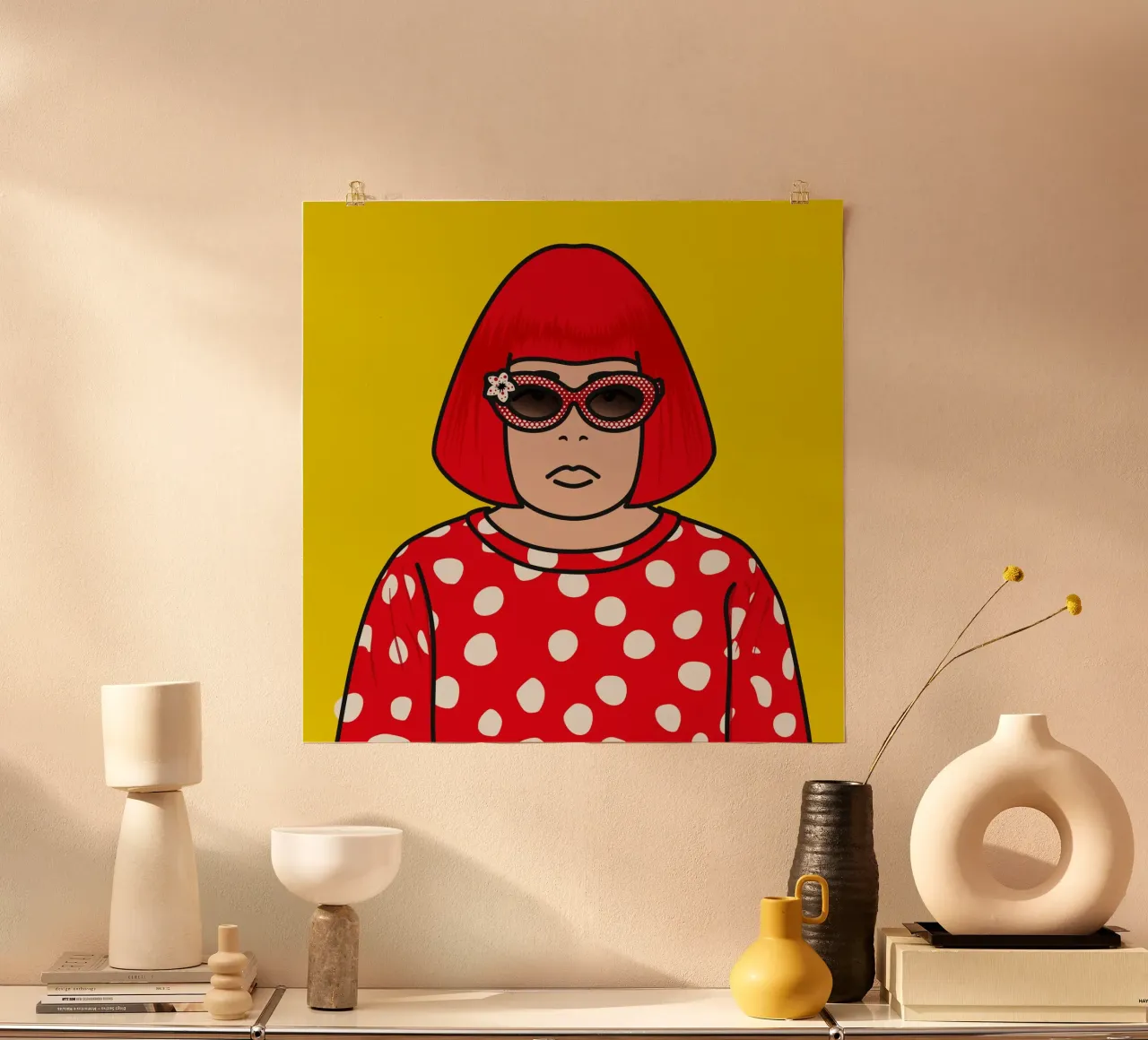 Yayoi-Inspired Polka Dot Portrait Art Print poster by kookiepixel