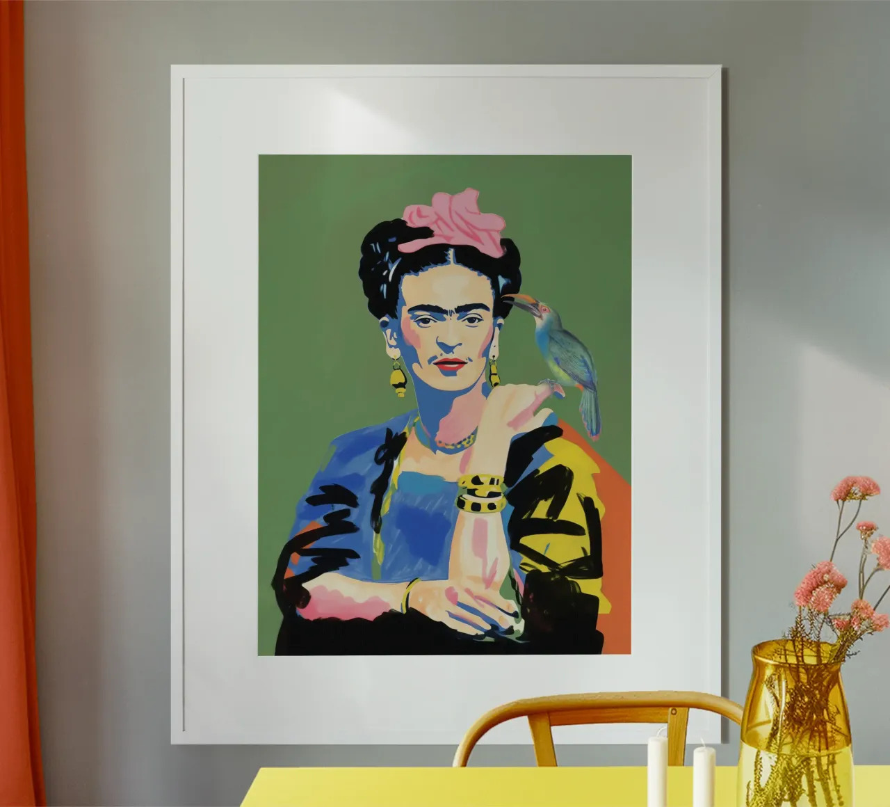 I pappagalli di Kahlo amano poster con telaio in legno da Carinaprint