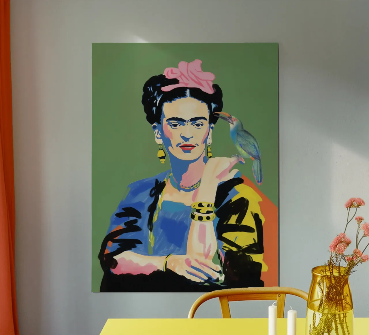 I pappagalli di Kahlo amano poster con telaio in legno da Carinaprint