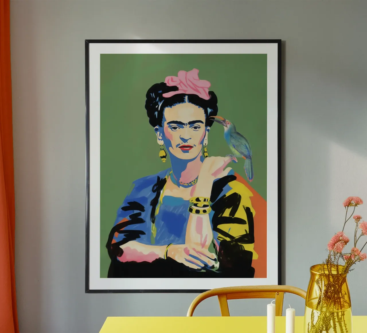 I pappagalli di Kahlo amano poster con telaio in legno da Carinaprint