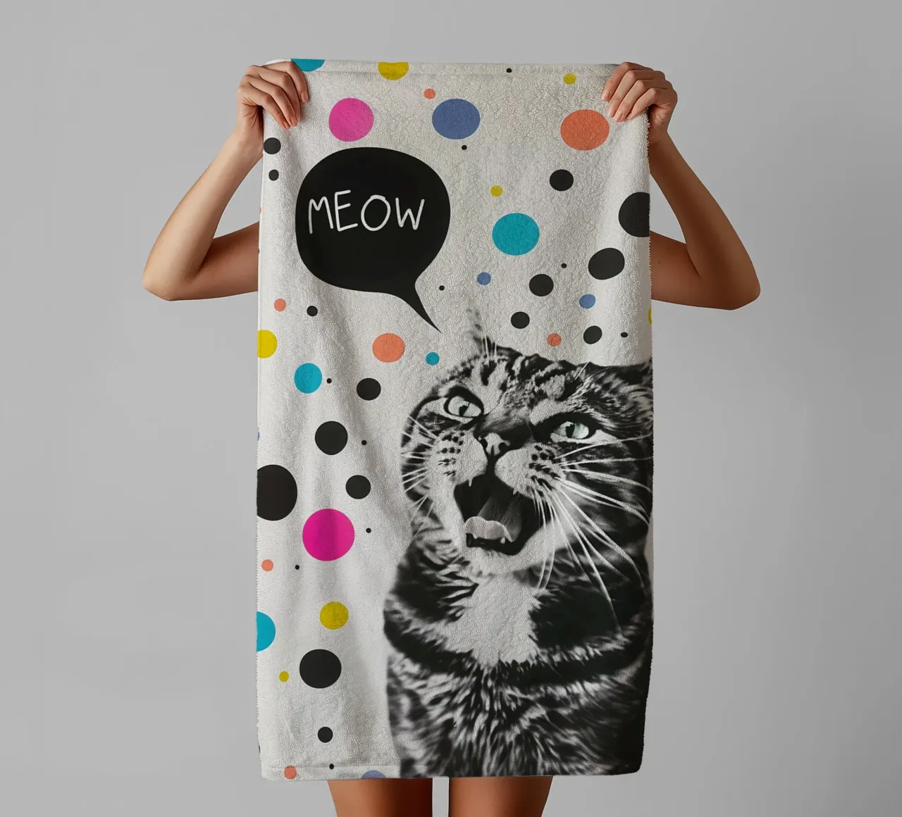 Meow-miao Party Katze asciugamano da bagno da Carinaprint