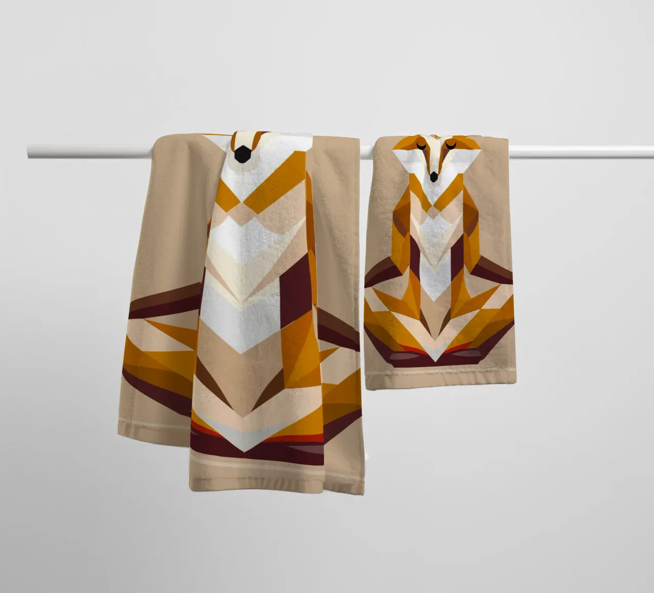 geometric fox during meditation towel by namosh