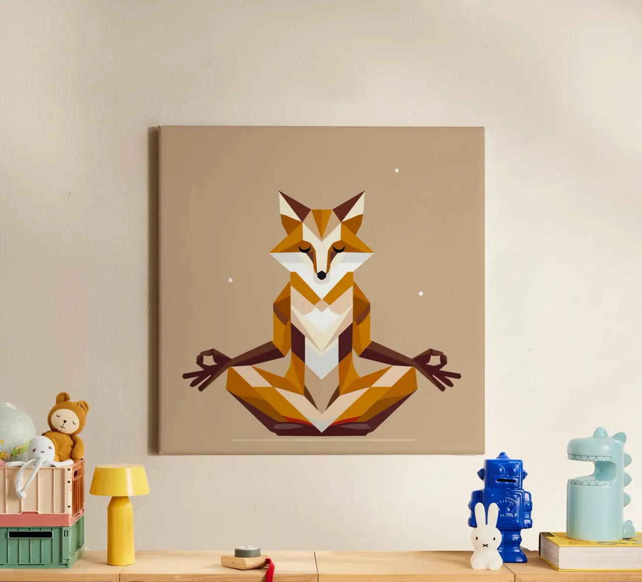 geometric fox during meditation canvas with Floater frame by namosh