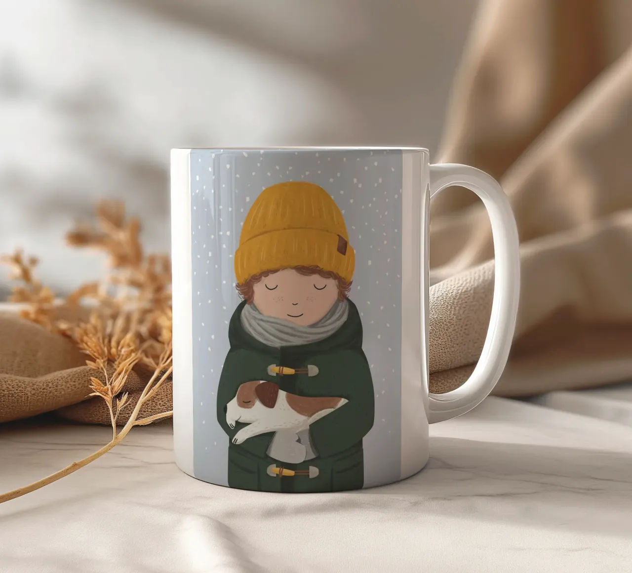 Ragazzo con cane tazza in ceramica da VIERUNDFÜNFZIG