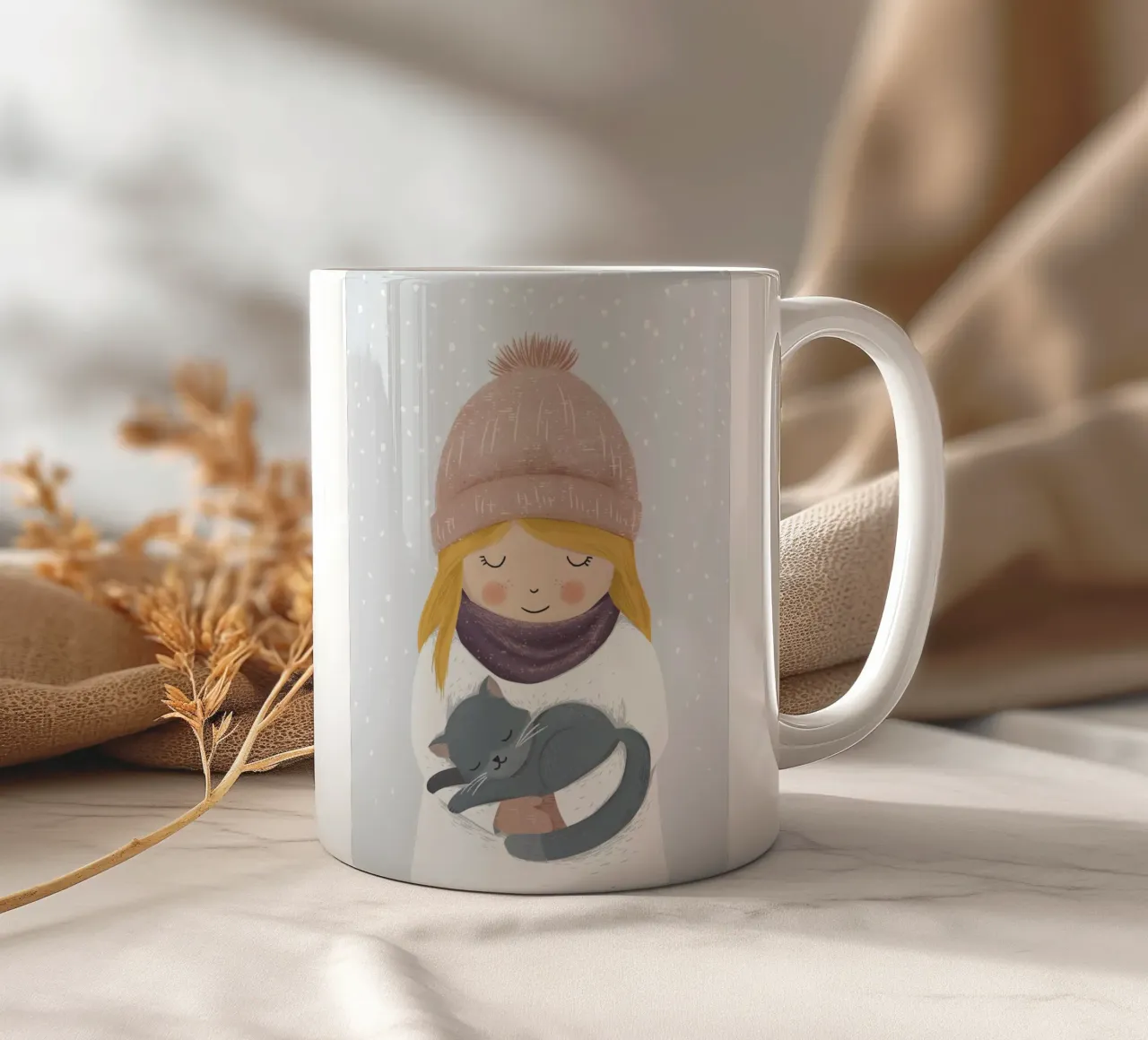 Ragazza con gatto tazza in ceramica da VIERUNDFÜNFZIG