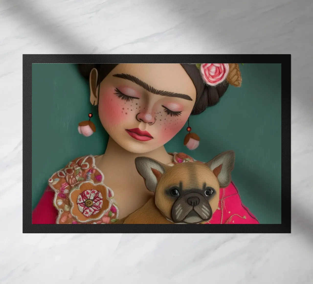 Piccola Frida in tessuto con cane zerbino da Carinaprint