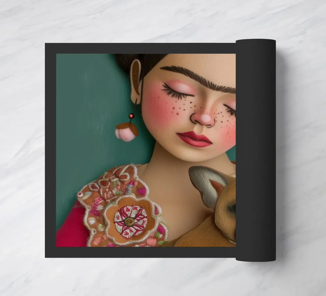 Piccola Frida in tessuto con cane zerbino da Carinaprint