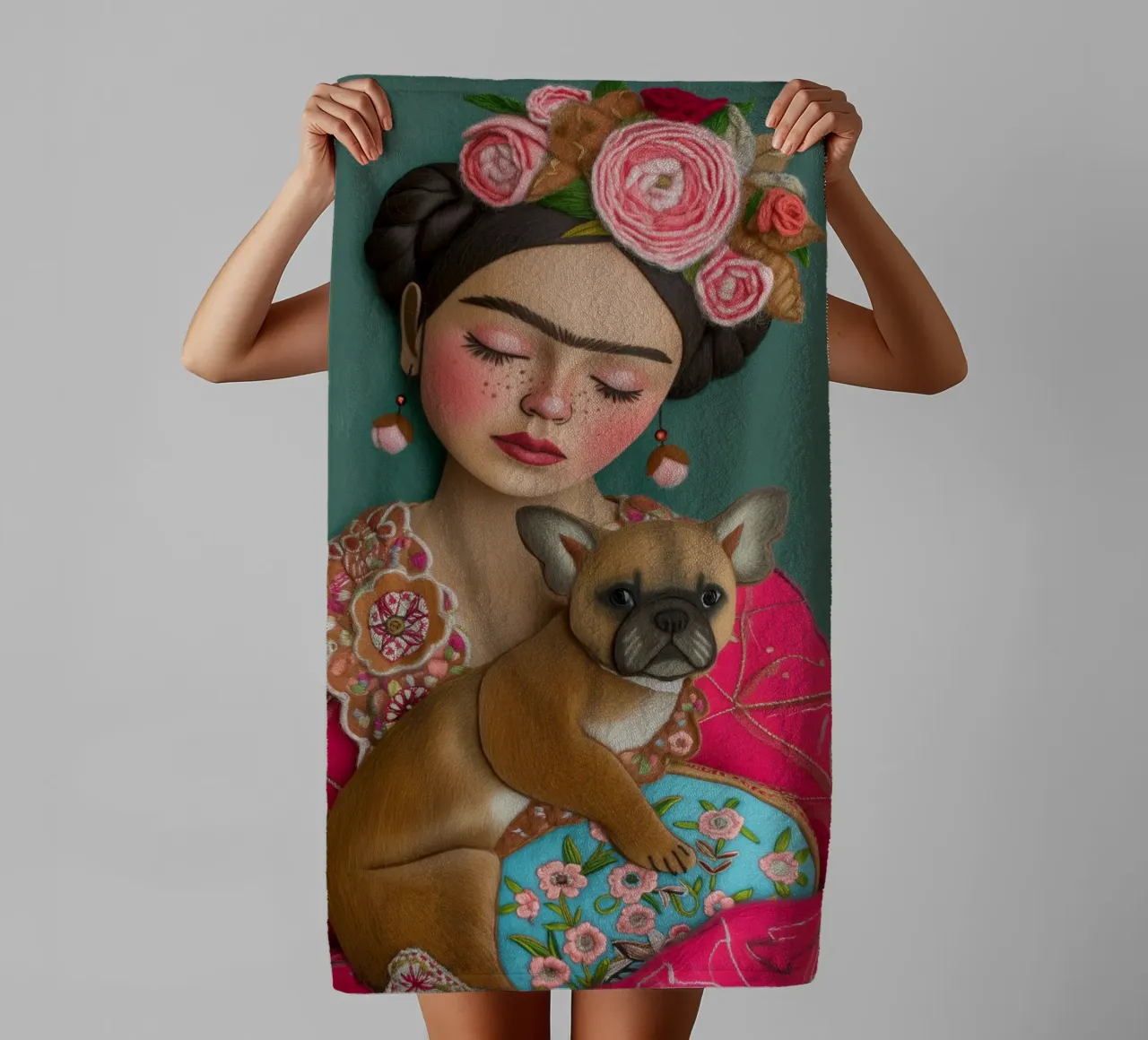 Piccola Frida in tessuto con cane asciugamano da bagno da Carinaprint