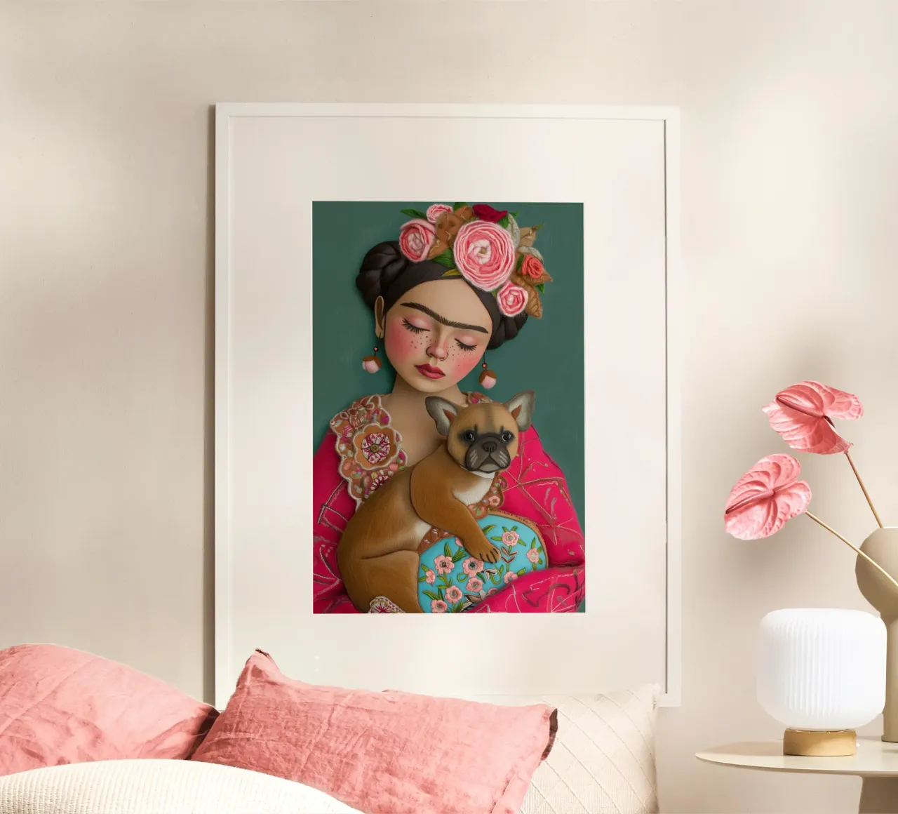 Piccola Frida in tessuto con cane carta hahnemühle da Carinaprint