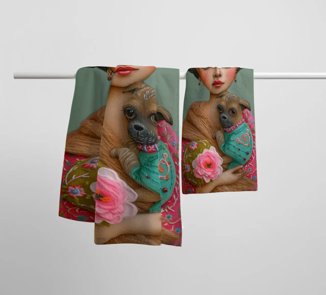 Piccola Frida pastello con cucciolo asciugamano da bagno da Carinaprint