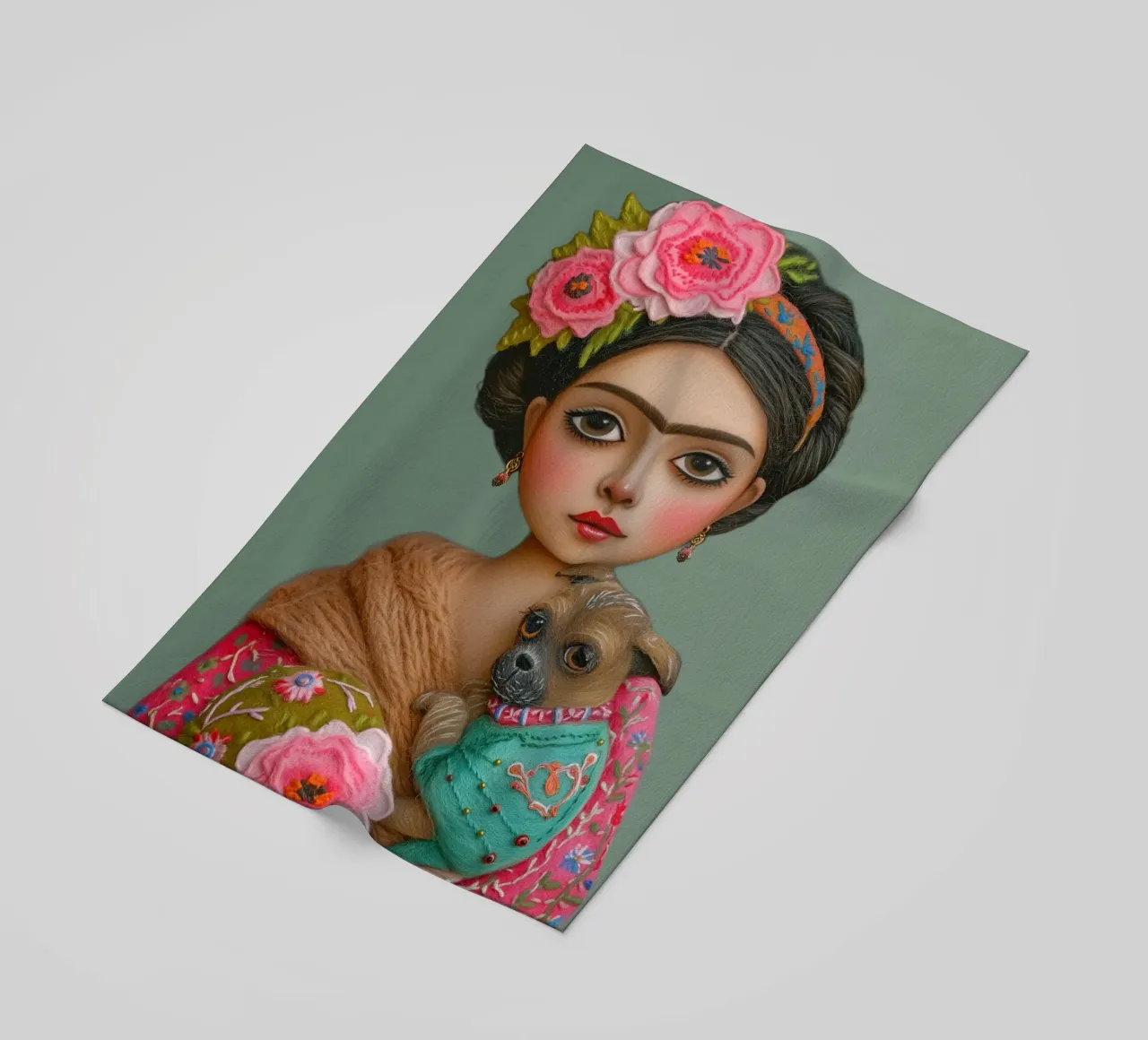 Piccola Frida pastello con cucciolo telo mare da Carinaprint