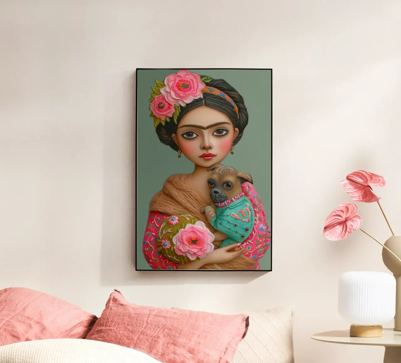 Piccola Frida pastello con cucciolo plexiglass da Carinaprint