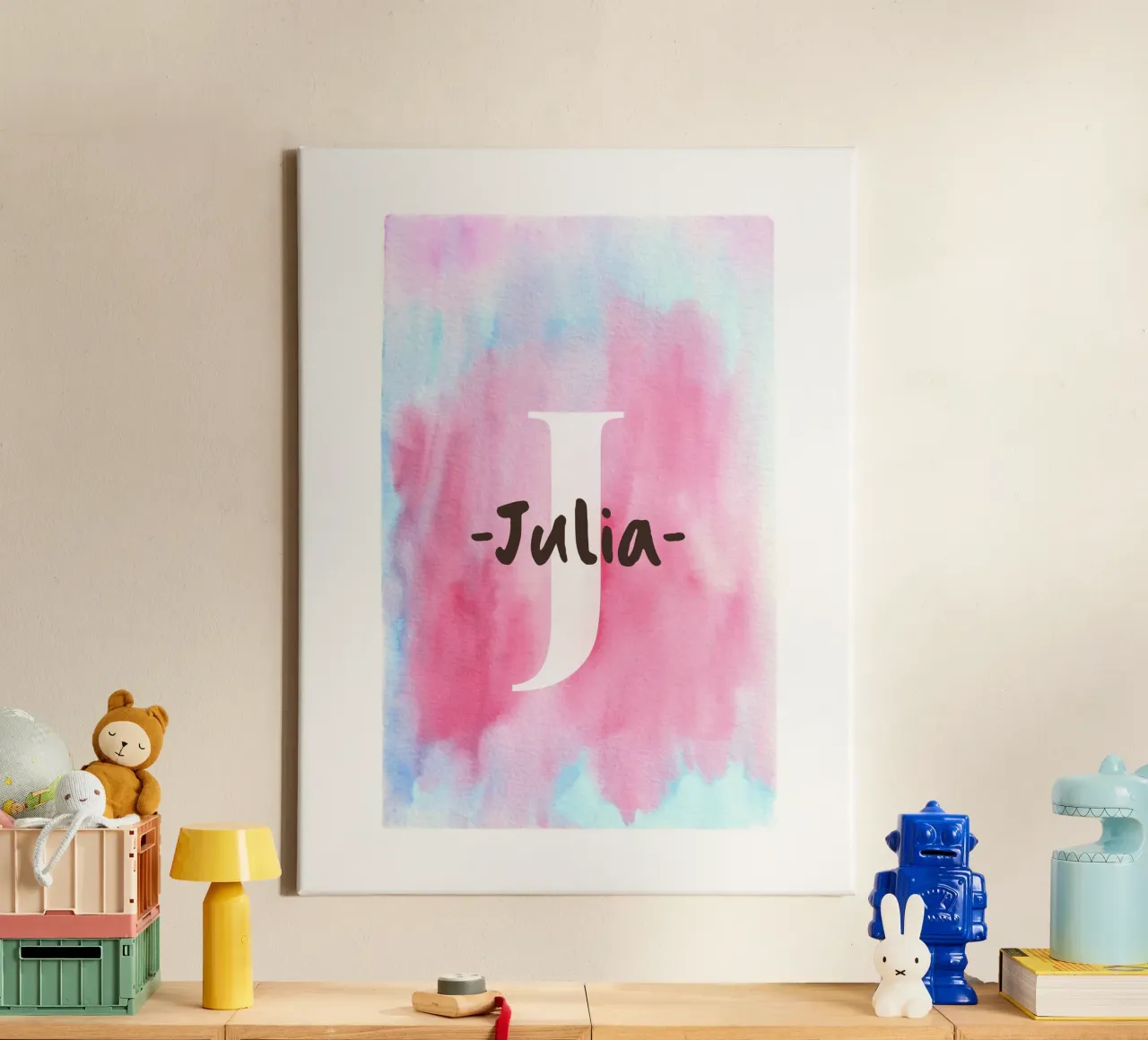 Aanpasbaar aquarelontwerp - initiaal & naam kunst canvas van Ben & Clo creations