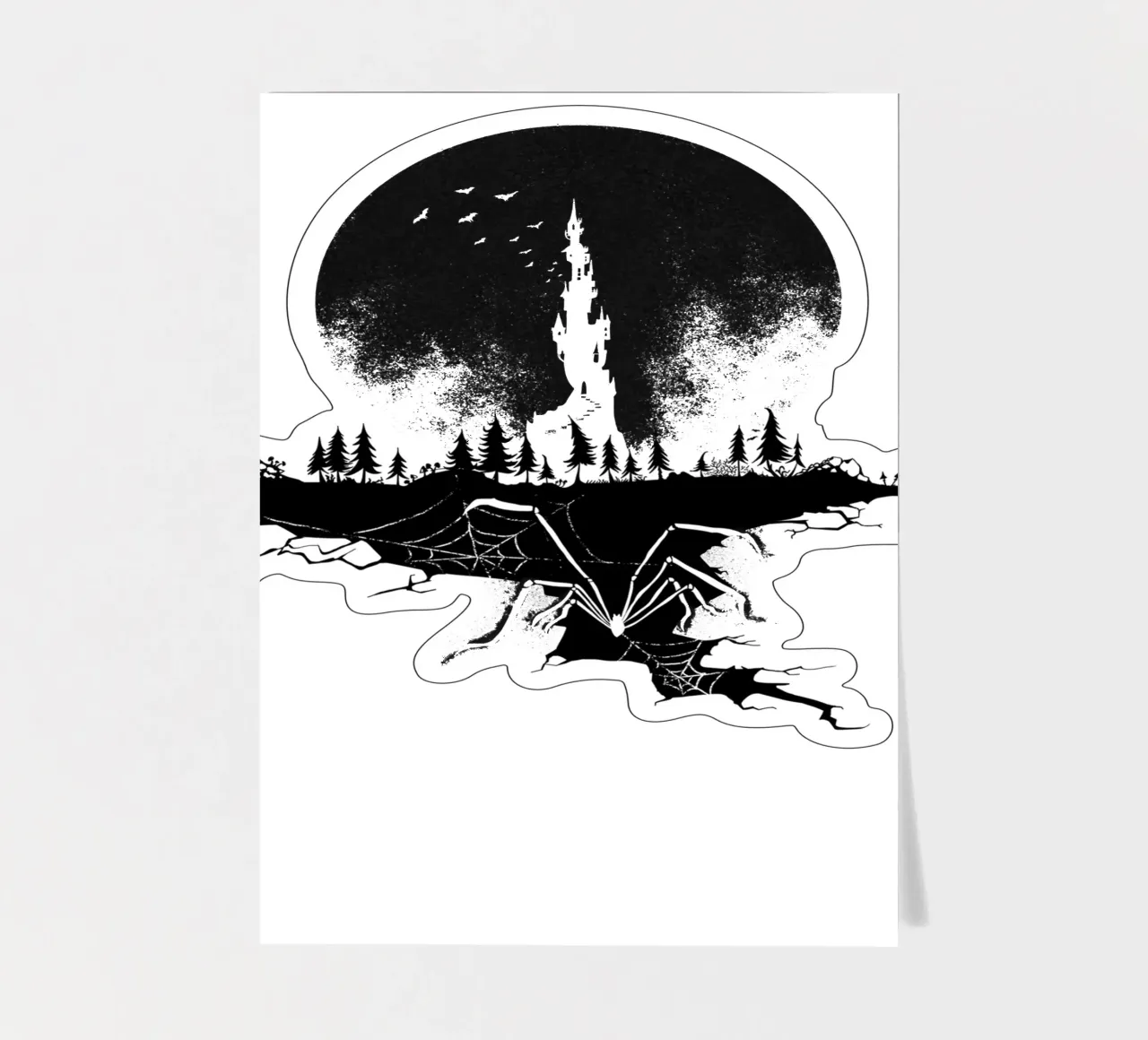 Spider in front of moonlight and castle sticker sheet by DYDesign