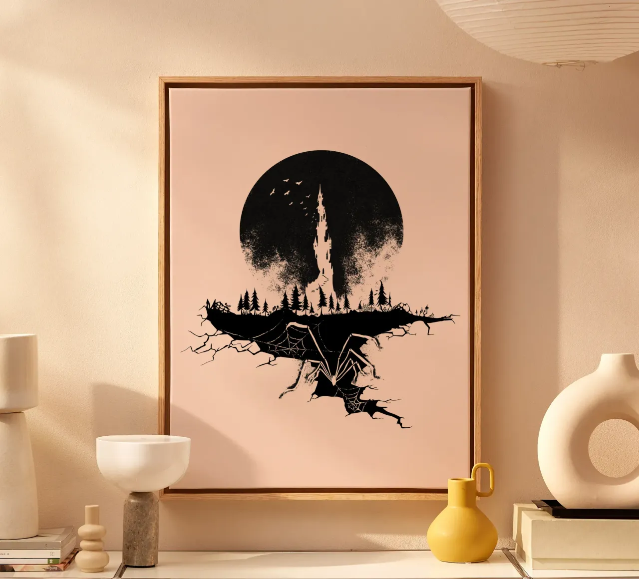 Spider in front of moonlight and castle canvas by DYDesign