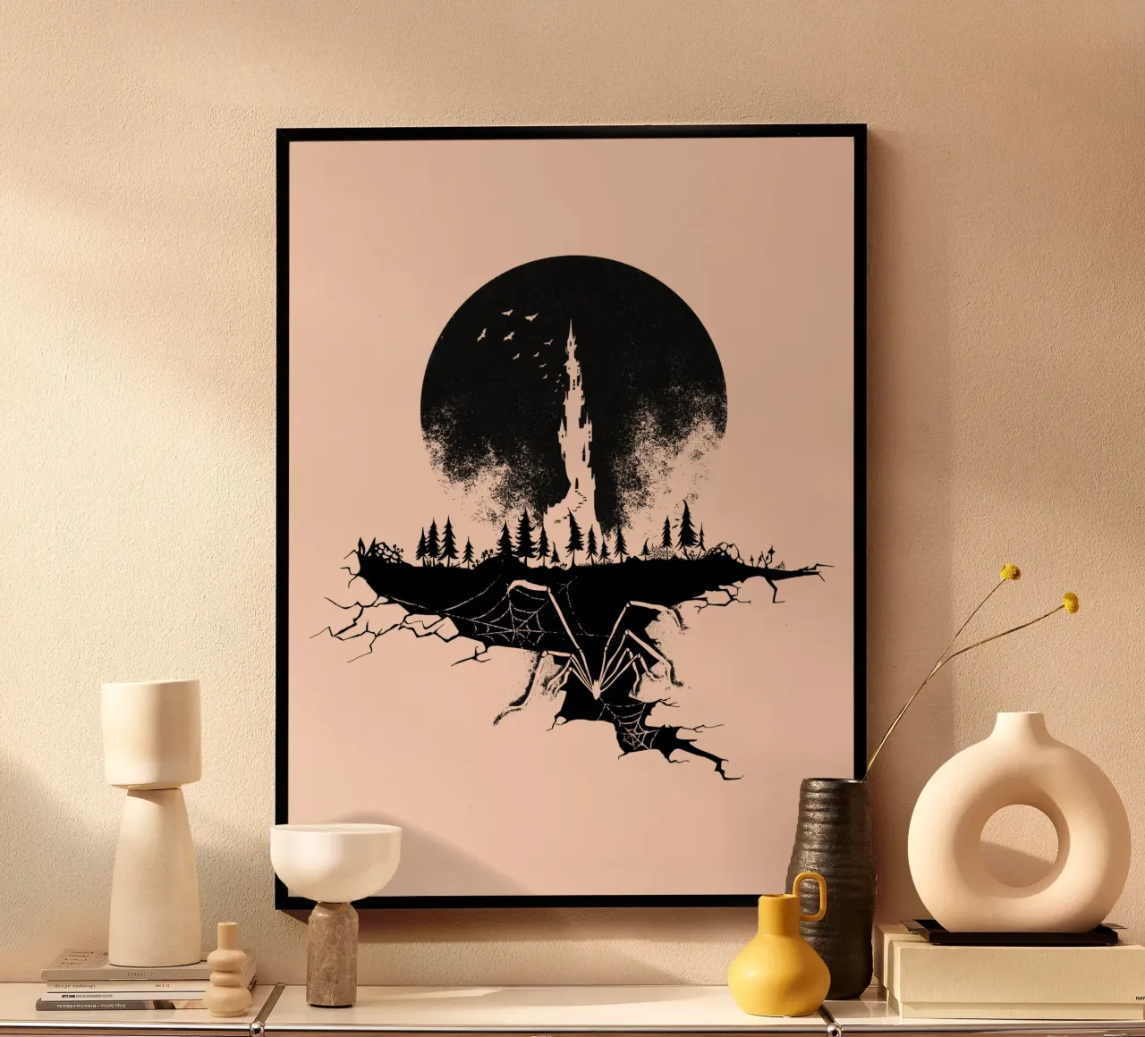 Spider in front of moonlight and castle hahnemühle by DYDesign