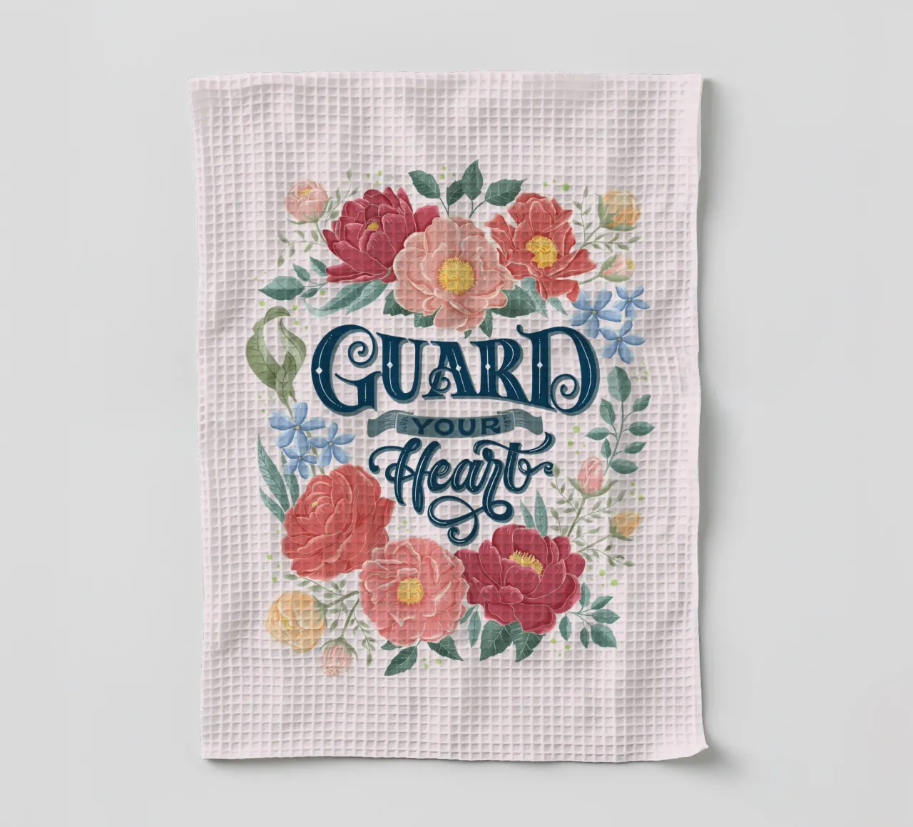 Guard Your Heart (Garde ton cœur). Citation de l'auteur. Lettrage à la main avec des roses. Vintage. torchon de CalliLetters