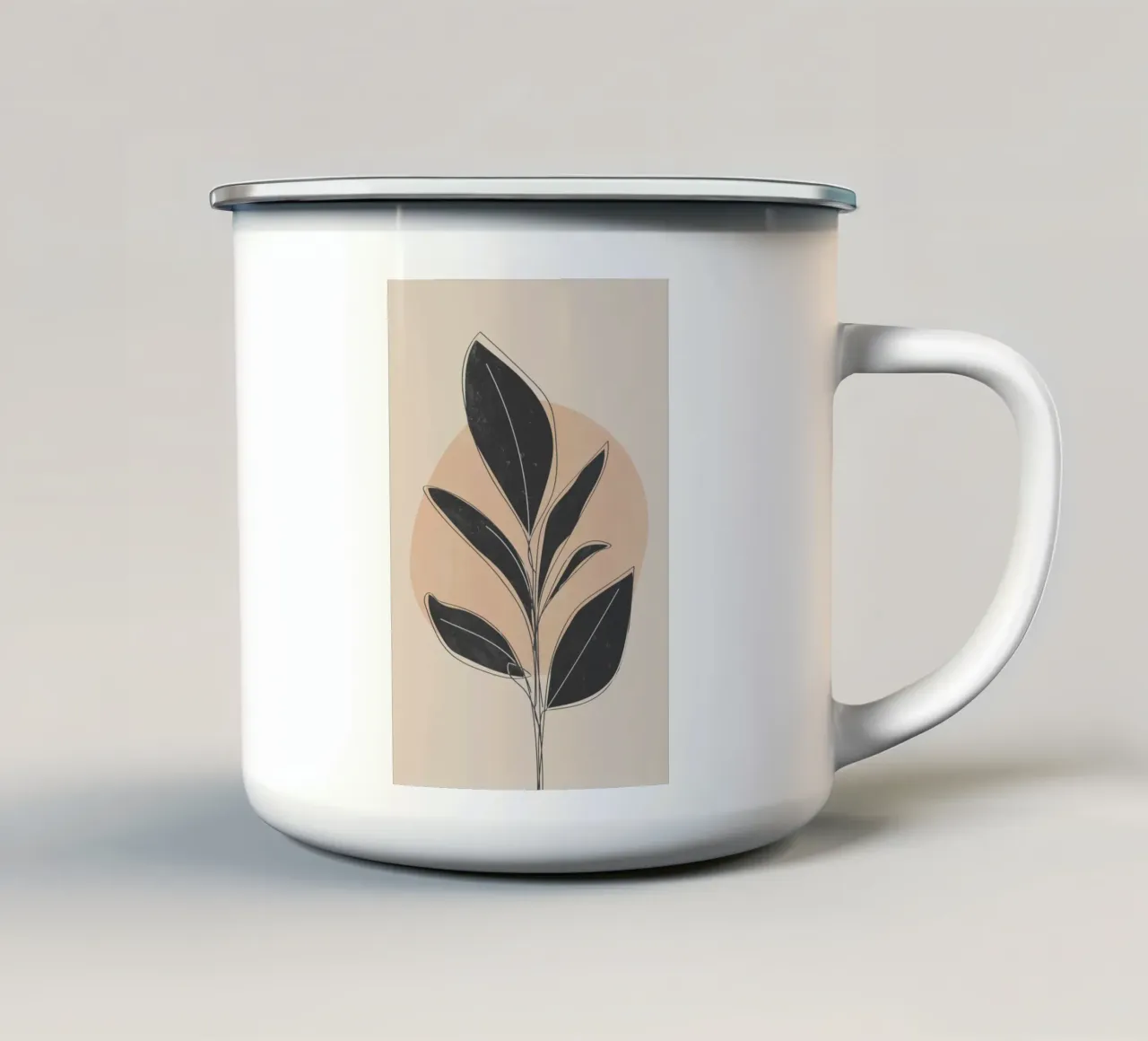Arte botanica minimalista con foglie nere tazza in smalto da Melloi Art Print