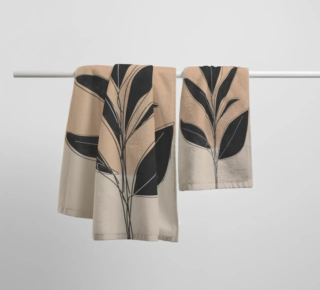 Minimalist Botanical Art with Black Leaves towel by Melloi Art Print