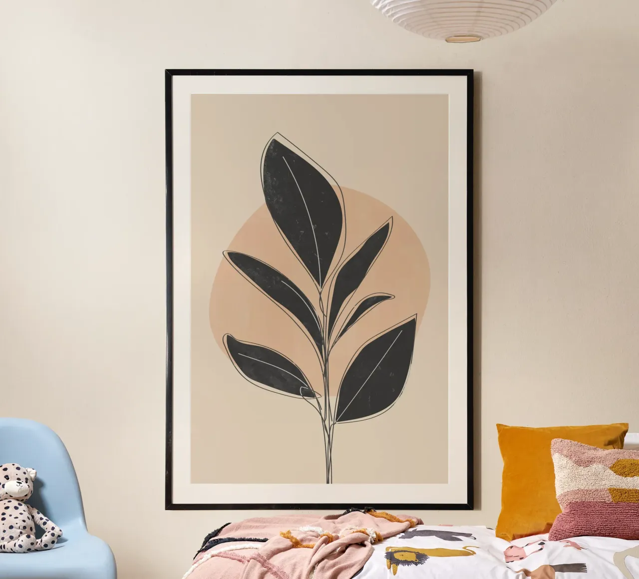 Arte botanica minimalista con foglie nere poster con telaio in plastica da Melloi Art Print