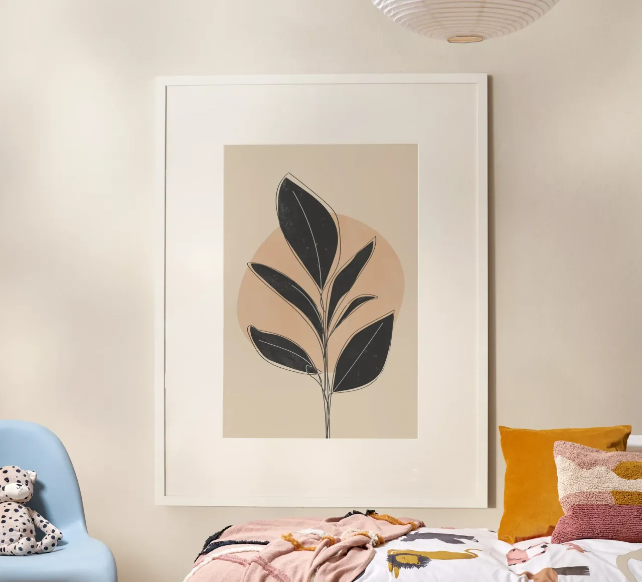 Arte botanica minimalista con foglie nere poster con telaio in plastica da Melloi Art Print