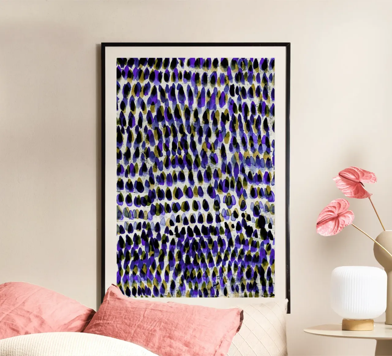 Painted Dots Blue poster con telaio in alluminio da IRIS LEHNHARDT FINE ART