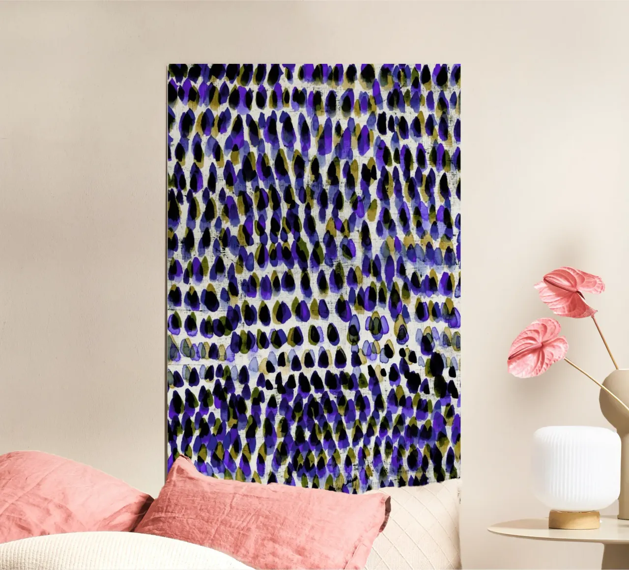 Painted Dots Blue poster con telaio in alluminio da IRIS LEHNHARDT FINE ART
