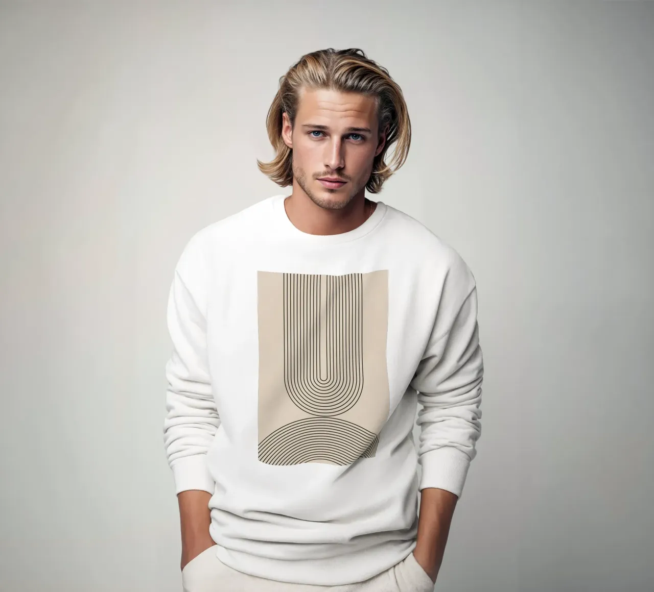 Geometrische abstracte U-vormige lijnkunst sweatshirt van Melloi Art Print