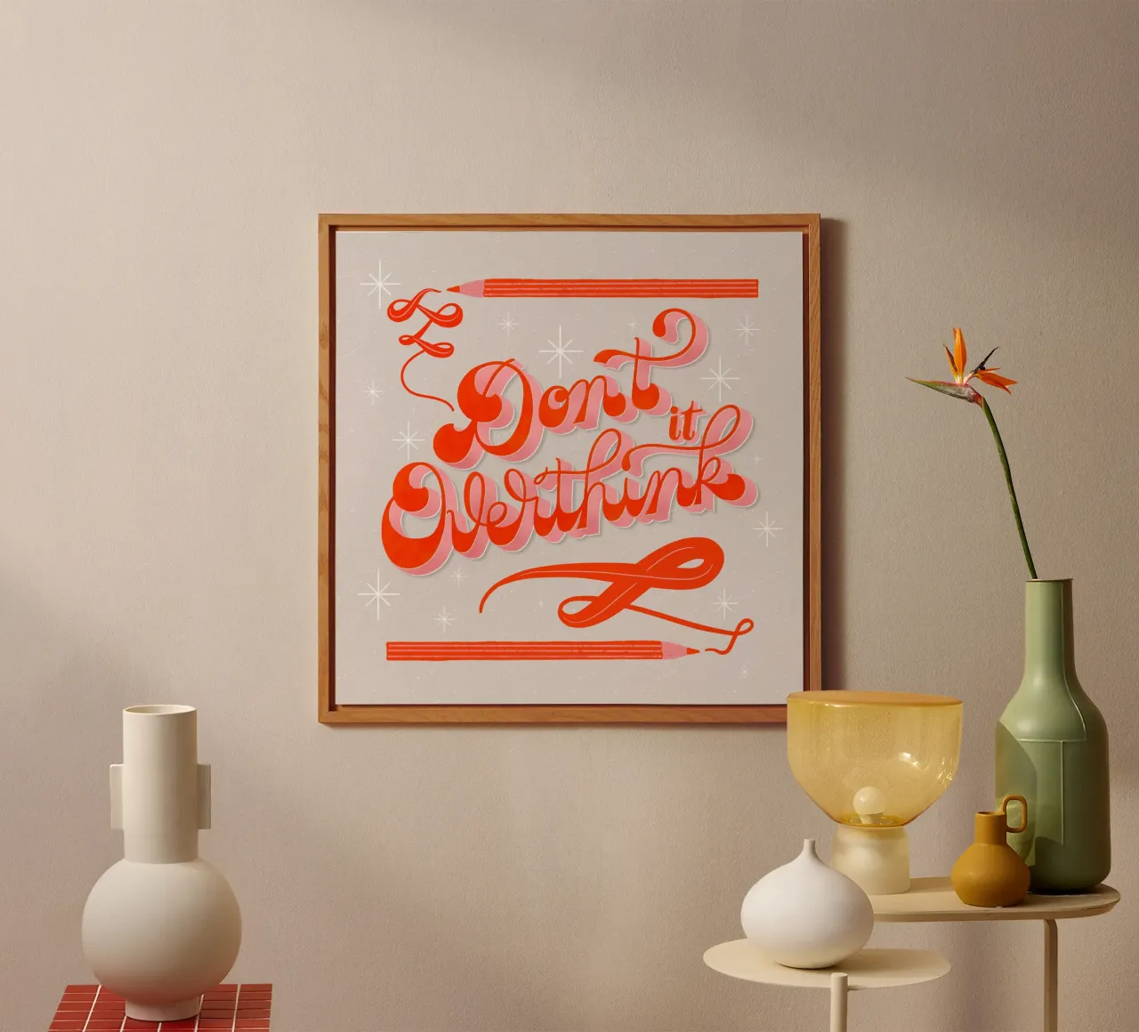 Don't Overthink it. Zitat. Denk nicht zuviel nach. Alu-Dibond von CalliLetters