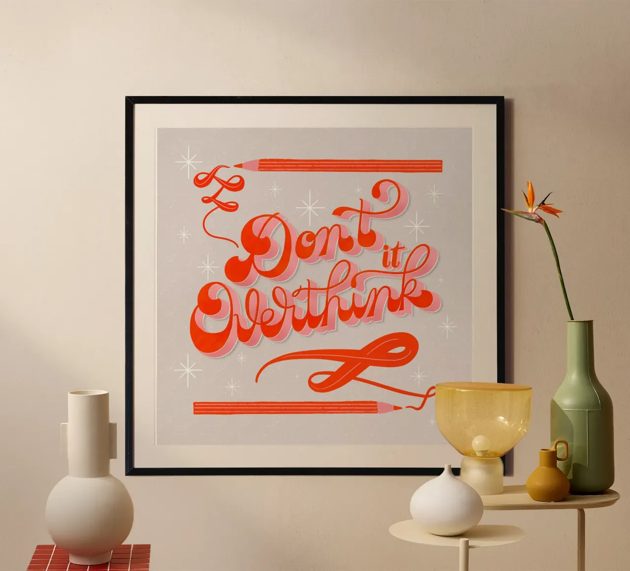 Non pensarci troppo. Citazione. Non pensarci troppo. poster con telaio in alluminio da CalliLetters