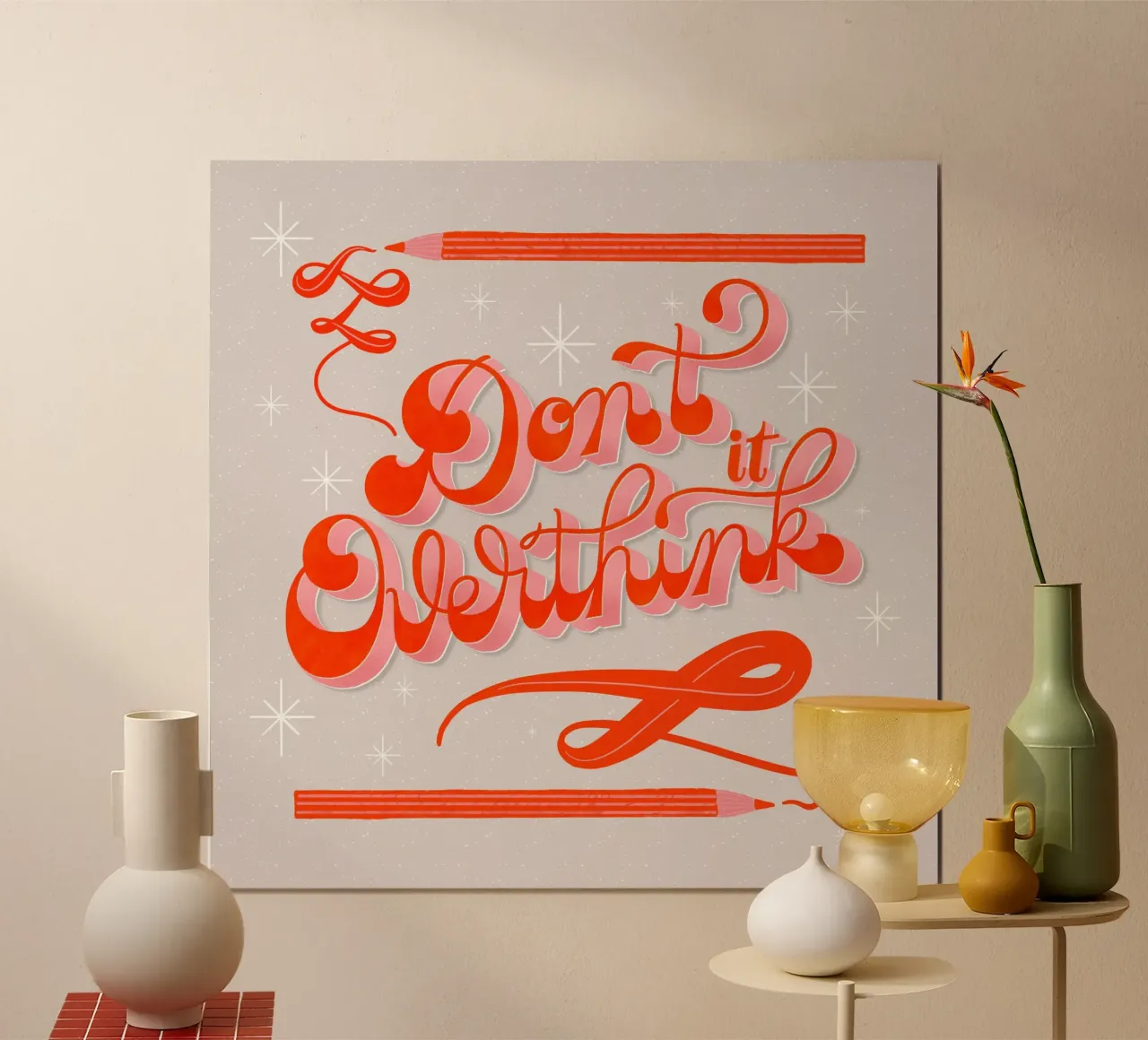 Non pensarci troppo. Citazione. Non pensarci troppo. poster con telaio in alluminio da CalliLetters