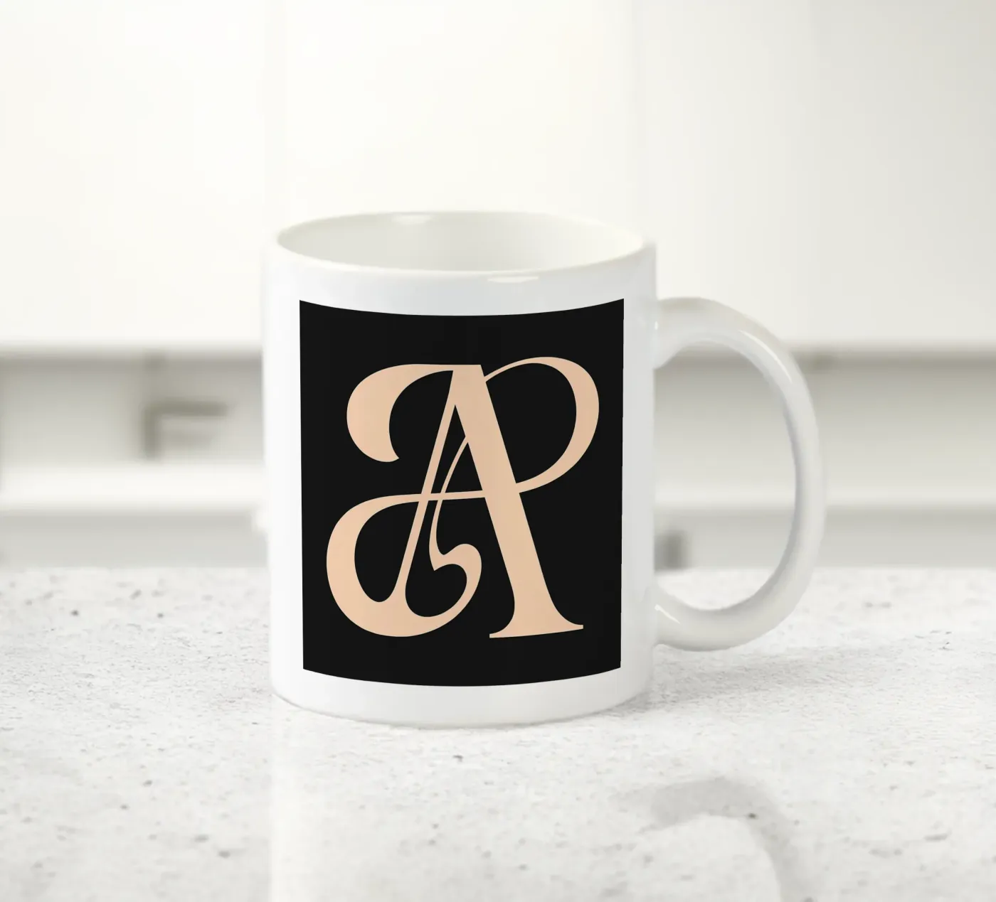 Cursive "A" ceramic mug by inspirational quote