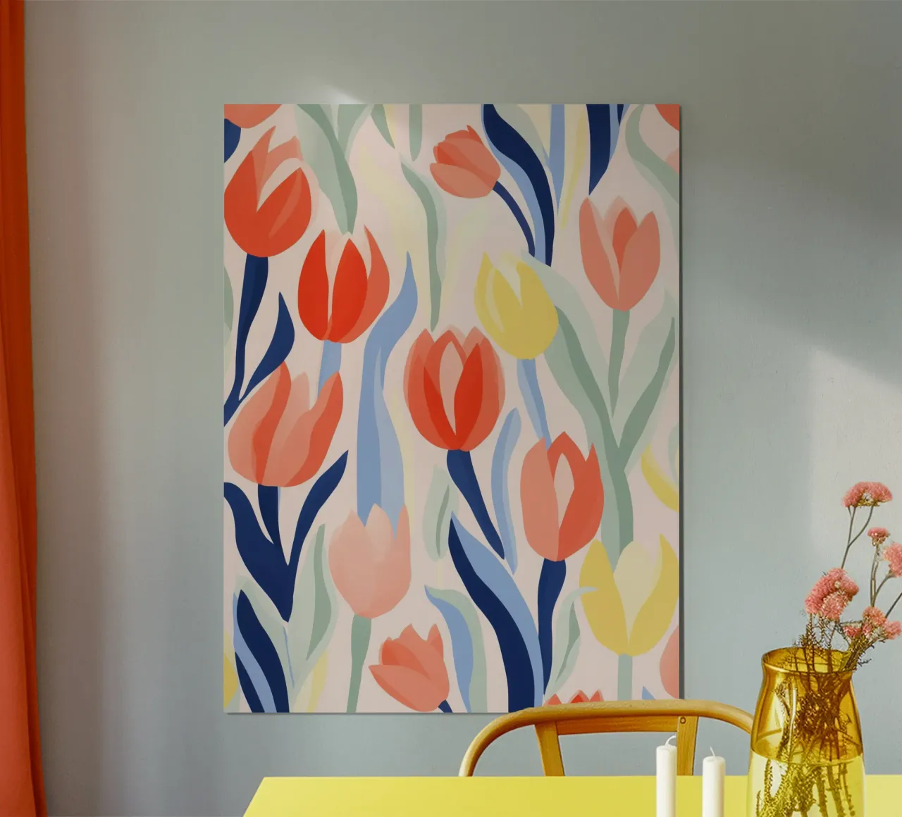Danza dei tulipani ottimisti ispirata a Matisse poster con telaio in alluminio da Autofocus