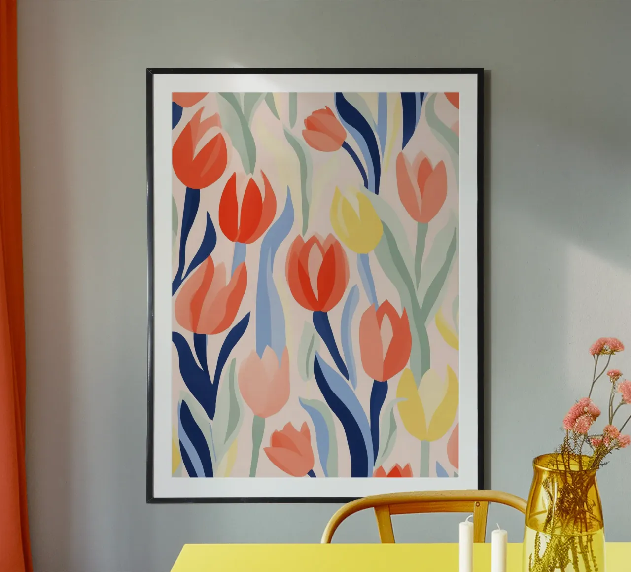 Danza dei tulipani ottimisti ispirata a Matisse poster con telaio in alluminio da Autofocus