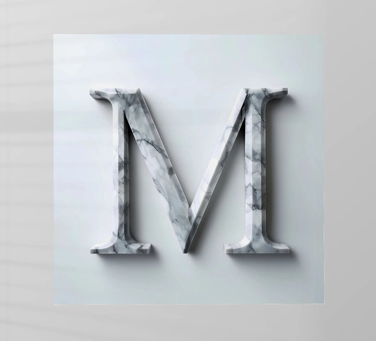 Monogramma "M" in marmo pellicola backlit da inspirational quote