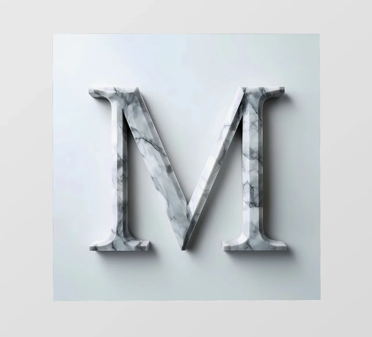 Monogramma "M" in marmo pellicola backlit da inspirational quote